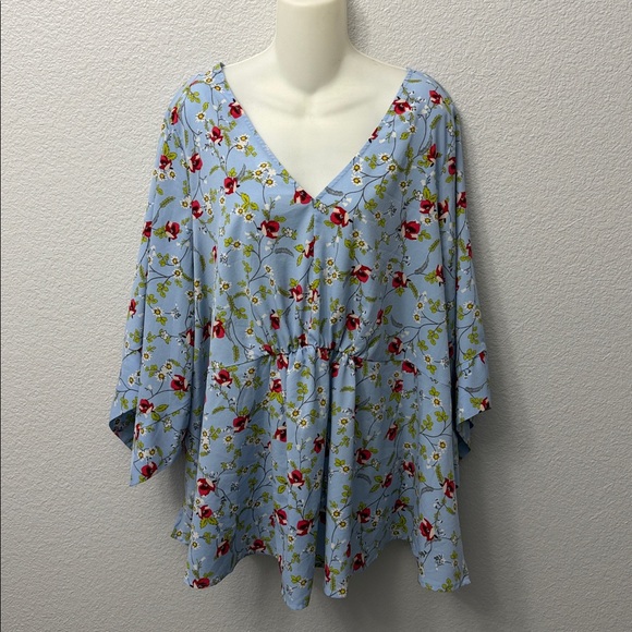 Lane Bryant Blue Floral Print V-Neck Dolman Sleeve Babydoll Blouse Size 18/20 - Picture 3 of 5